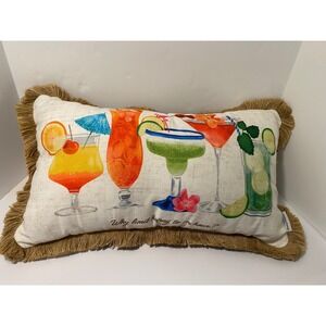Tommy Bahama Happy Hour Tropical Cocktail Lumbar Pillow 14x24 Fringe Cream NEW